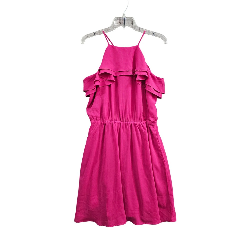 Maurices Ruffle Halter Dress Womens Medium Pink Sleeveless Mini Fit Flare Lined